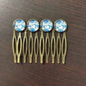 Vintage Brass Hair with Blue Floral Accents